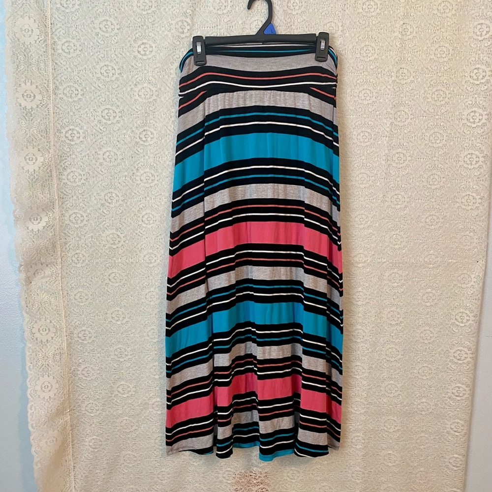 Merona Striped Maxi Skirt Blue Gray Pink & Black | Size S